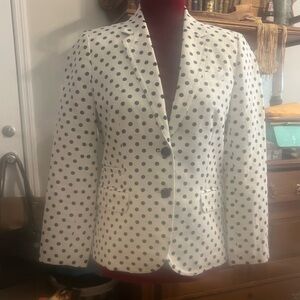 J. Crew Navy and White Polka Dot Schoolboy Blazer